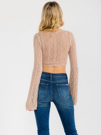 WOMEN'S LONG SLEEVE FRONT TIE KNIT CROP TOP