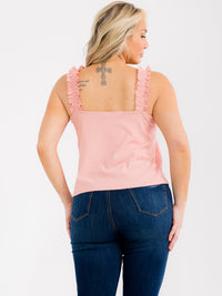 PLUS SIZE SLEEVELESS V-NECK RUFFLE RIBBED TANK TOP