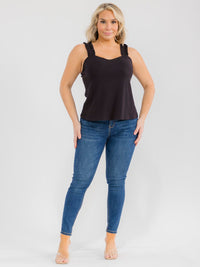 PLUS SIZE SLEEVELESS V-NECK RUFFLE RIBBED TANK TOP