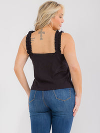 PLUS SIZE SLEEVELESS V-NECK RUFFLE RIBBED TANK TOP