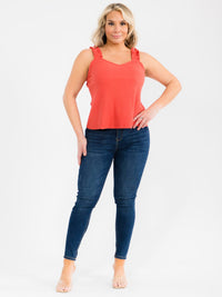 PLUS SIZE SLEEVELESS V-NECK RUFFLE RIBBED TANK TOP