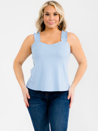 PLUS SIZE SLEEVELESS V-NECK RUFFLE RIBBED TANK TOP