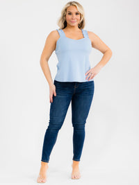 PLUS SIZE SLEEVELESS V-NECK RUFFLE RIBBED TANK TOP