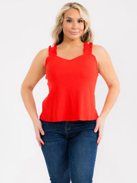 PLUS SIZE SLEEVELESS V-NECK RUFFLE RIBBED TANK TOP