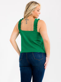 PLUS SIZE SLEEVELESS V-NECK RUFFLE RIBBED TANK TOP