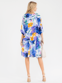 WOMEN'S 3/4 SLEEVE POCKETS TIERED LOOSE FIT FLORAL PRINT MINI DRESS