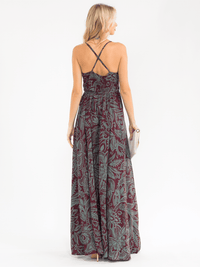 WOMEN'S SLEEVELESS SELF TIE FLORAL WRAP MAXI DRESS