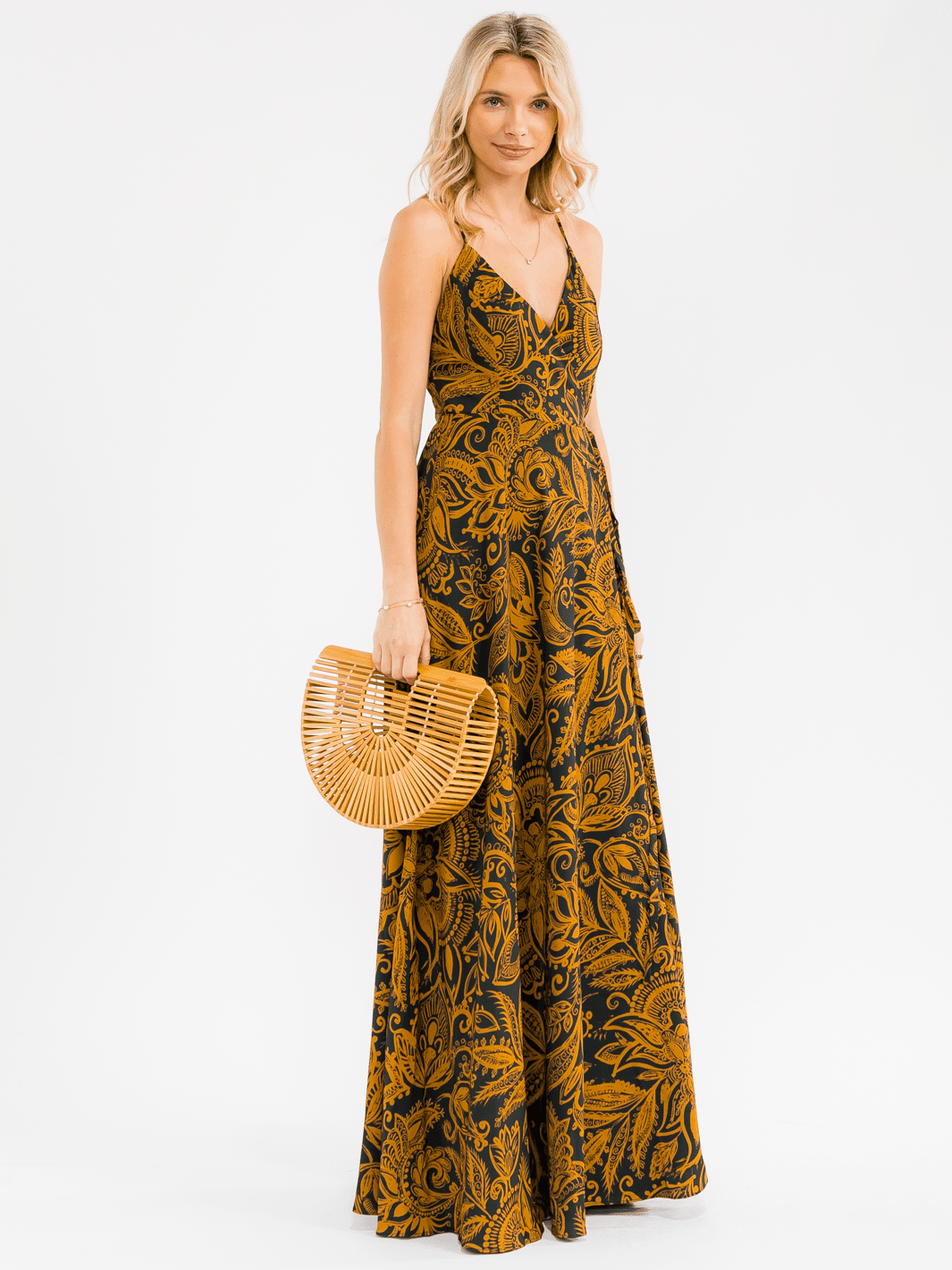women's sleeveless maxi dress SELF TIE FLORAL WRAP GREEN / 1S-1M-1L Made in China shop_medium_size Size:US 16 / UK 20 / EU 46  (XL) LISA FLORAL DRESS -