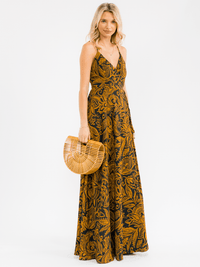 WOMEN'S SLEEVELESS SELF TIE FLORAL WRAP MAXI DRESS