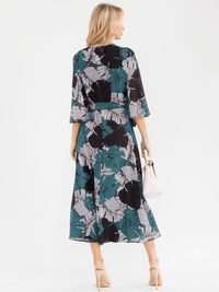 WOMEN'S 3/4 SLEEVE V-NECK FLORAL WRAP MAXI DRESS
