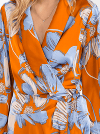 WOMEN'S LONG SLEEVE SELF TIE FLORAL PRINT WRAP MAXI DRESS