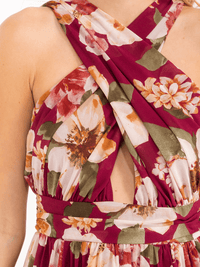 WOMEN'S SLEEVELESS FRONT KEY HOLE FLORAL MAXI DRESS