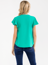 WOMEN'S SHORT RUFFLE SLEEVE V-NECK DETAILED BLOUSE