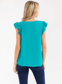 WOMEN'S RUFFLE SLEEVE V-NECK DETAILED BLOUSE