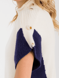 WOMEN'S SHORT SLEEVE MOCK NECK COLORBLOCK KNIT SWEATER TOP