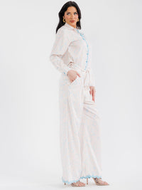 WOMEN'S LONG SLEEVE TOP & BUTTON CLOSURE PANTS PRINT COLORBLOCK 2PC. SET