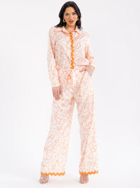 WOMEN'S LONG SLEEVE TOP & BUTTON CLOSURE PANTS PRINT COLORBLOCK 2PC. SET