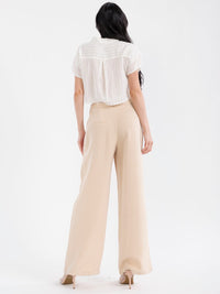 WOMEN'S SHORT SLEEVE TOP & BUTTON CLOSURE PANTS STRIPES COLORBLOCK 2PC. SET