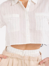 WOMEN'S SHORT SLEEVE TOP & BUTTON CLOSURE PANTS STRIPES COLORBLOCK 2PC. SET