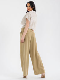 WOMEN'S SHORT SLEEVE TOP & BUTTON CLOSURE PANTS STRIPES COLORBLOCK 2PC. SET