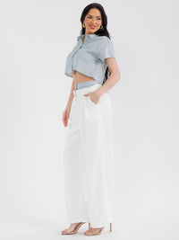 WOMEN'S SHORT SLEEVE TOP & BUTTON CLOSURE PANTS STRIPES COLORBLOCK 2PC. SET