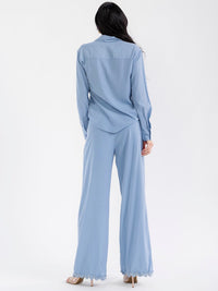 WOMEN'S LONG SLEEVE TOP & BUTTON CLOSURE PANTS TRIM DETAILED 2PC. SET