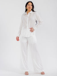 WOMEN'S LONG SLEEVE TOP & BUTTON CLOSURE PANTS TRIM DETAILED 2PC. SET
