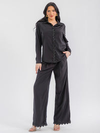 WOMEN'S LONG SLEEVE TOP & BUTTON CLOSURE PANTS TRIM DETAILED 2PC. SET