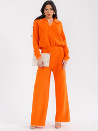 WOMEN'S LONG SLEEVE TOP & ELASTIC WAIST PANTS KNITTED 2 PC. SET