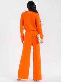 WOMEN'S LONG SLEEVE TOP & ELASTIC WAIST PANTS KNITTED 2 PC. SET