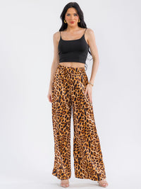 WOMEN'S ELASTIC WAIST POCKETS ANIMAL PRINT WIDE LEG PANTS