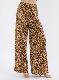 WOMEN'S ELASTIC WAIST POCKETS ANIMAL PRINT WIDE LEG PANTS
