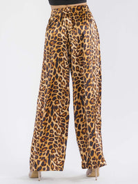 WOMEN'S ELASTIC WAIST POCKETS ANIMAL PRINT WIDE LEG PANTS