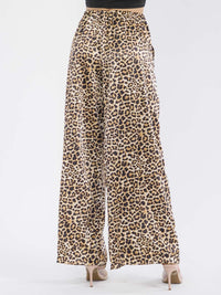 WOMEN'S ELASTIC WAIST POCKETS ANIMAL PRINT WIDE LEG PANTS