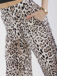 WOMEN'S ELASTIC WAIST POCKETS ANIMAL PRINT STRAIGHT LEG PANTS