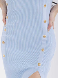 WOMEN'S SHORT SLEEVE FRONT SLIT RIBBED BODYCON MIDI DRESS