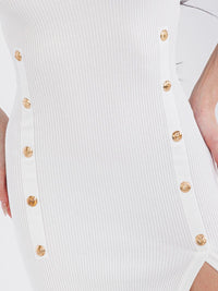 WOMEN'S SHORT SLEEVE FRONT SLIT RIBBED BODYCON MIDI DRESS