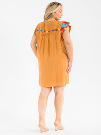 PLUS SIZE SHORT SLEEVE FLORAL EMBROIDERY MULTI PRINT TUNIC MINI DRESS