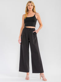 WOMEN'S BUTTON CLOSURE POCKETS STRIPES STRAIGHT LEG PANTS