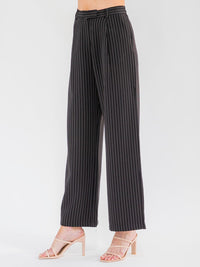 WOMEN'S BUTTON CLOSURE POCKETS STRIPES STRAIGHT LEG PANTS