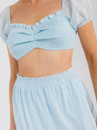 WOMEN'S SHORT SLEEVE CROP TOP & ELASTIC WAIST MAXI SKIRT SWISS DOTS 2PC. SET