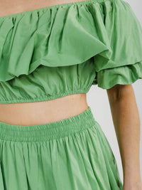 WOMEN'S SHORT SLEEVE CROP TOP & ELASTIC WAIST MAXI SKIRT TIERED RUFFLE 2PC. SET