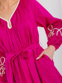 WOMEN'S LONG SLEEVE FRONT POCKETS SELF TIE DETAILED MINI DRESS