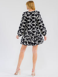 WOMEN'S LONG SLEEVE V-NECK EMBROIDERY DETAILED MINI DRESS
