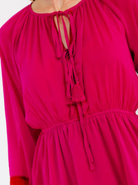 WOMEN'S LONG SLEEVE ELASTIC WAIST COLORBLOCK TIERED MINI DRESS