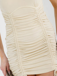 WOMEN'S SHORT SLEEVE RUCHED BODYCON MINI DRESS