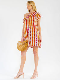 WOMEN'S ONE SHOULDER RUFFLE MULTI PRINT MINI DRESS