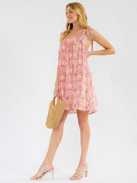 WOMEN'S SLEEVELESS SQUARE NECK MULTI PRINT MINI DRESS