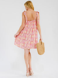 WOMEN'S SLEEVELESS SQUARE NECK MULTI PRINT MINI DRESS