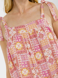 WOMEN'S SLEEVELESS SQUARE NECK MULTI PRINT MINI DRESS